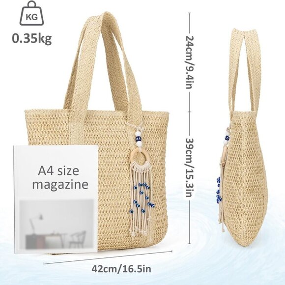 Summer Large Straw Bags For Women Travel Beach Totes Bag Woven Tote Handmade Sho - Picture 4 of 6